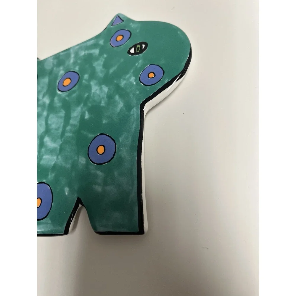 Vtg Ceramic Cat Trivet Porta Annee Goodchild Teal Spots Footed Plate‎ Eccentric